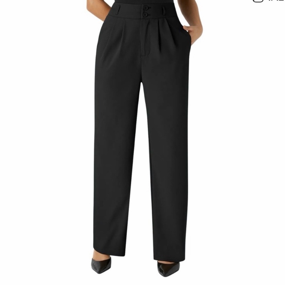 Halara Pants Womens Small Black Straight Leg Pleated High Waisted Trousers NWT